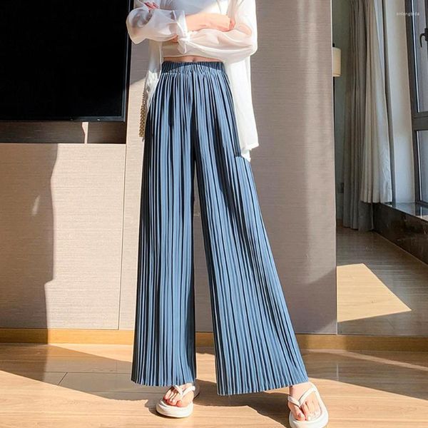 

women's pants fashion summer pleated wide leg chiffon women high elastic waist loose ladies streetwear draped chic casual beach, Black;white