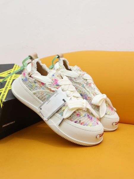 

luxury designer sneaker men women smilerepublic sr street chunky sole open back platform canvas mule cream multi-color sneakers