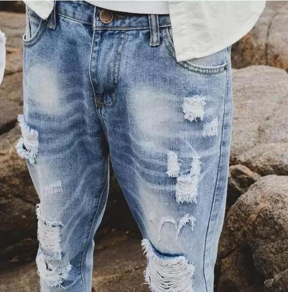 

fashion men slim fit ripped jeans streetwear mens distressed denim joggers knee holes washed destroyed jeans plus size mnzk01 rf4490252, Blue