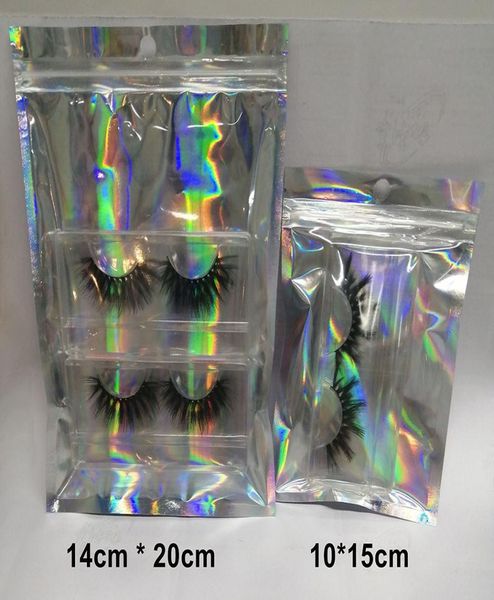 

whole eyelashes package holographic laser zip lock party favor cosmetic bag for lash packaging bag7952229
