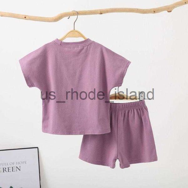 

t-shirts clothing sets summer cotton children's solid o neck short sleeve t shirts casual shorts baby boys girls sports for kids x0714, Blue