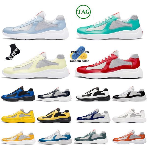 

new 2023 americas cup men casual balances shoes black white yellow mesh and patent leather trainers sneakers walking rubber sole fabric outd