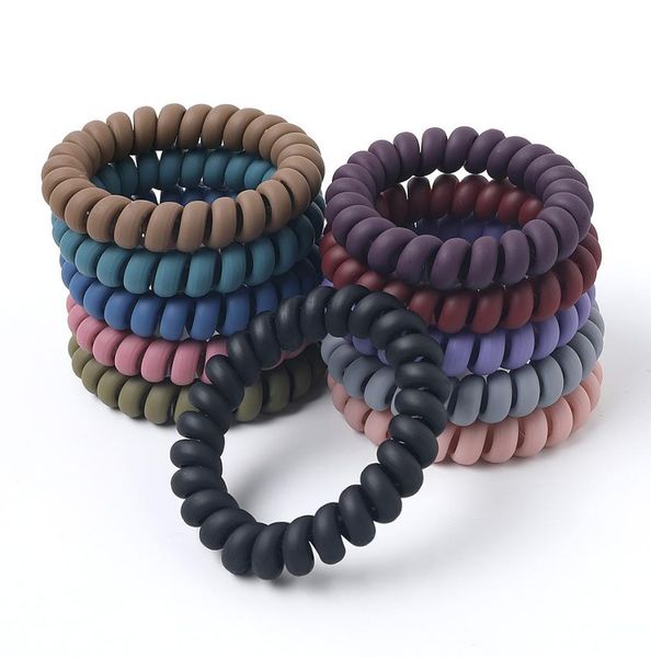 

women matt colors thick big telephone wire rubber bands stretchy deep colors nonmark spiral coil ropes solid hair ties 1set7702490, Pink