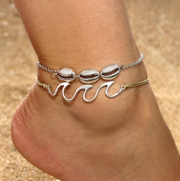 

retro fashion beach surf spray alloy shell anklet footwear two combination set bracelet hawaii5712714, Red;blue