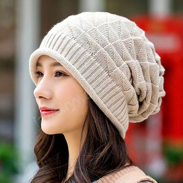 

2023 new winter knitted beanie hat for women outdoor warm cap female snow skiing wool elastic bonnet, Blue;gray