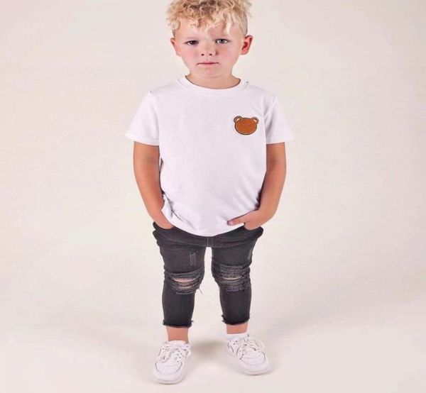 

fashion boys girls cartoon letter tshirt children short sleeve loose 2022 summer kids trendy bear printed teen a88155990043, Blue