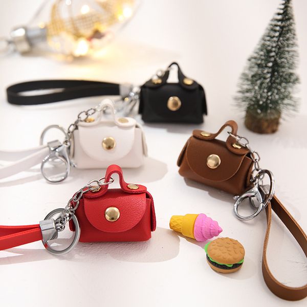 

keychains lanyards fashion pu leather mini wallet keychain car bag key holder coin purse earphone box case storage handbag women party gifts, Silver