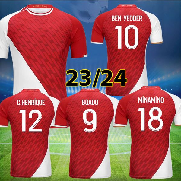 

23 24 maillot as monaco soccer jerseys golovin ben yedder 2023 2024 football shirts monaco home red survetement de foot boadu ben yedder min, Black;yellow