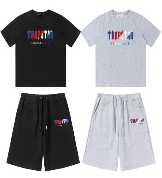 

2023 men039s tracksuits bluered towel embroidered short sleeved shorts suit loose casual men and women same t shirt3781426, Gray