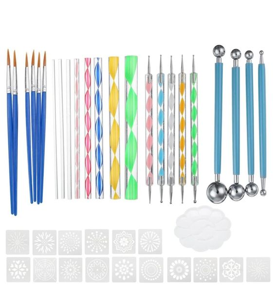 

40pcs mandala dotting tools set rock painting kit pen paint stencil1304637, Silver