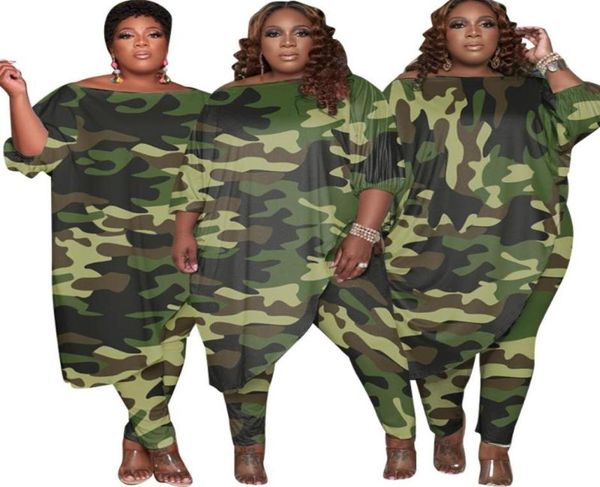 

casual dresses autumn style trendy plus size women clothing tracksuit womens long loose camouflage oblique shoulder whole drop7478560, Black;gray