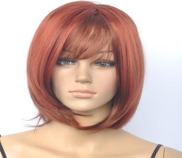 

new fashion beautiful women039s short red brown straight wigs1308038, Black