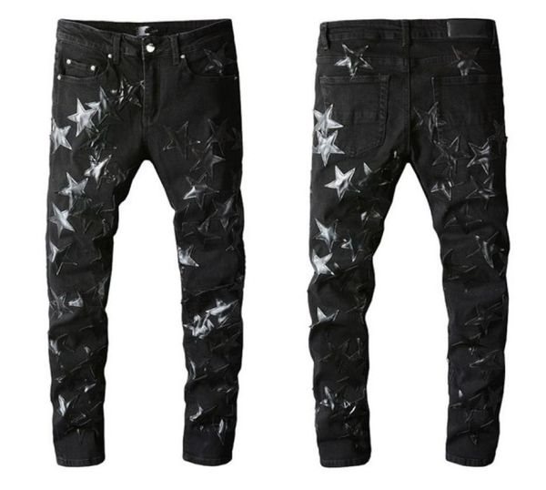 

mens jeans designer jean man whole brand patchwork stars casual customized ripped distressed slim retro holes skateboard strai4297957, Blue