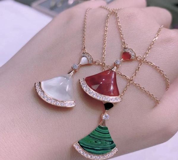 

divas dream sweet pink dress designer pendant necklaces fan shape skirt diamond white green black chalcedony womens elegant jewelr7337616, Silver
