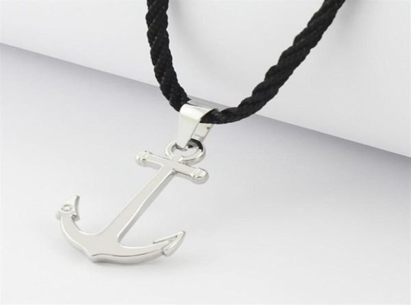 

runda fashion ip black stainless steel sailor anchor pendant necklace for men jewelry with nylon rope 201013239c7393133, Silver