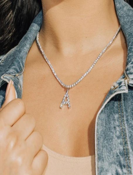 

trendy new crystal 26 letter pendant necklace for women shiny rhinestone tennis chain necklace statement jewelry party gift y03096765685, Golden;silver