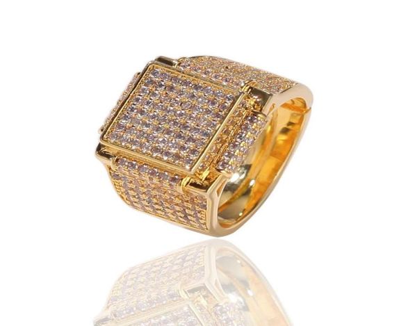 

sparkling blingbling ring band iced out tiny zircon 18k yellow gold filled mens ring fashion jewelry gift1139564, Golden;silver