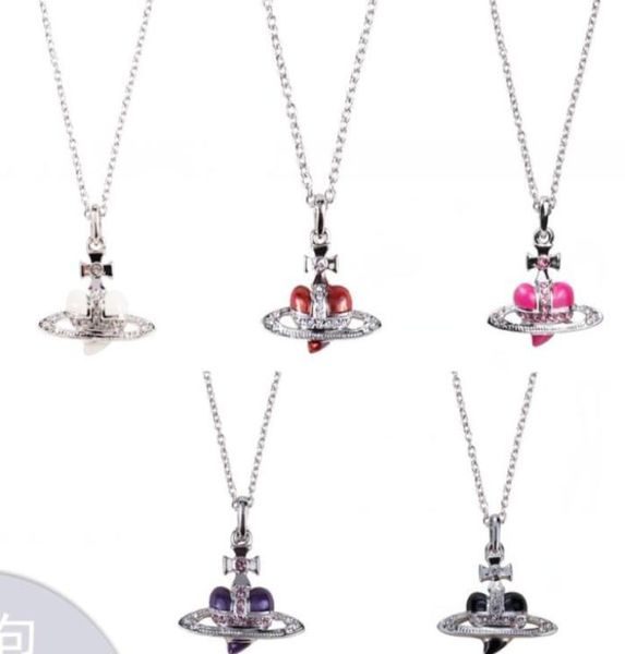 

classic lacquer love necklace small fashion explosion style multicolor small love heart gold and silver edge saturn necklace7400087