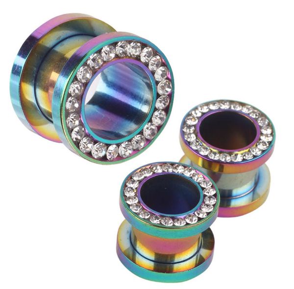 

rainbow crystal 6 sizes 310mm fashion screw tunnel ear plug clear gem flesh tunnel fit gauges piercing body plugs9415924, Silver