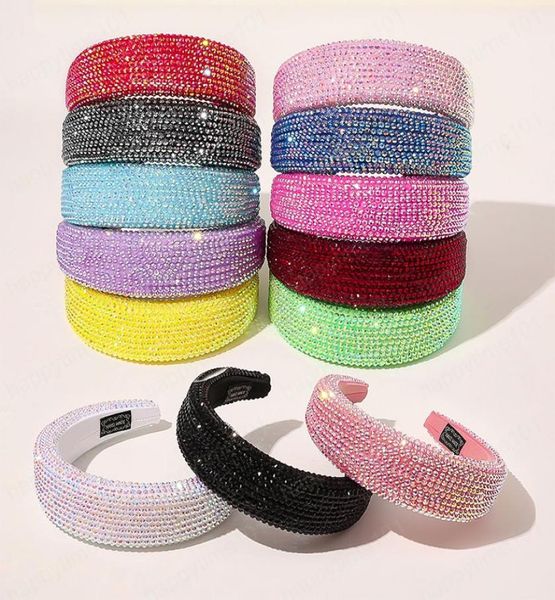 

luxury shiny full crystal head hoop widebrimmed headband women rhinestone headband sponge point diamond hair accessories turban5986678, Silver