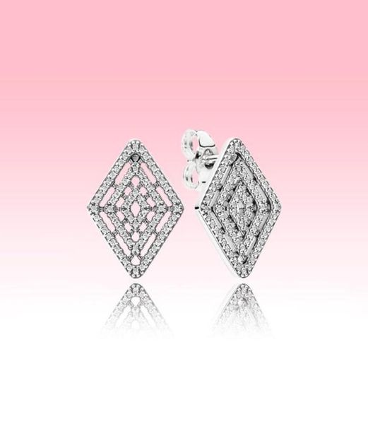 

authentic 925 sterling silver stud earring women wedding jewelry for p geometric lines luxury designer earrings with original box2977752, Golden;silver