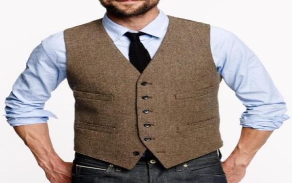 

fashion brown tweed vests wool herringbone british style custom made mens suit waistcoat single breasted wedding suits for men tv01540094, Black