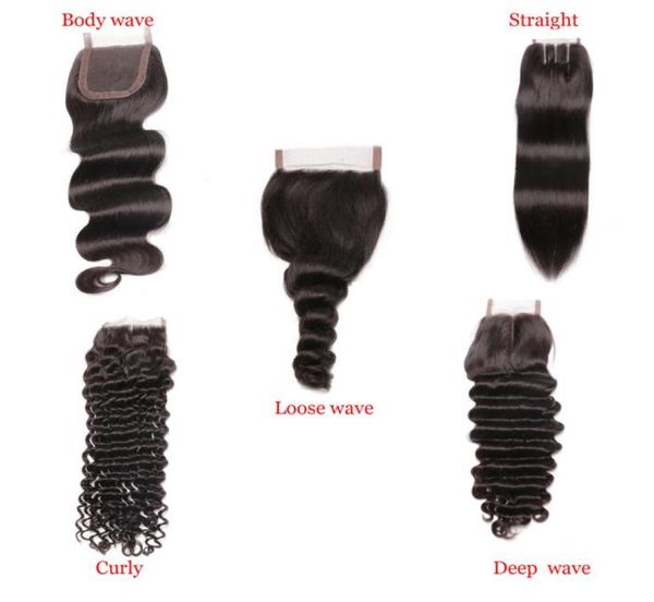 

4x4 transparent lace closures body loose deep wave jerry curly kinky curly human hair middle 3 parts closure2588794, Black;brown