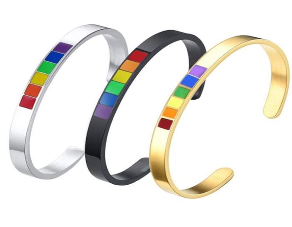 

6mm rainbow color cuff bangle bracelets for men women jewelry stainless steel lesbian gay pride metal bracelet pink lgbt stripe 6825805, Black