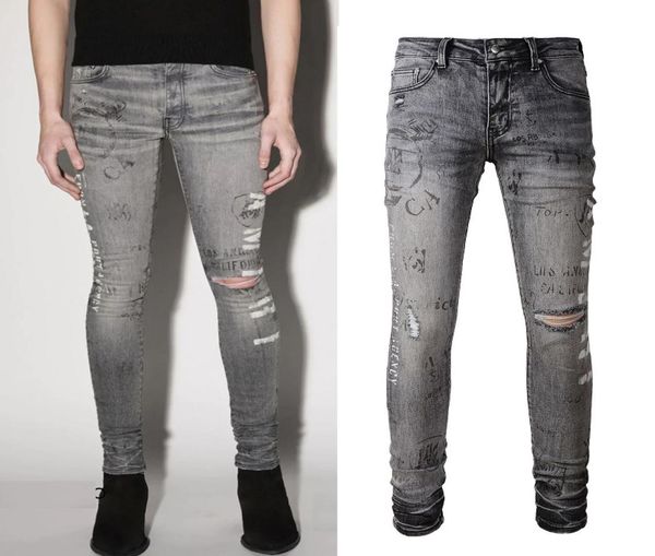 

men039s printed gray stretch denim jeans slim fit zip close details2876000, Blue