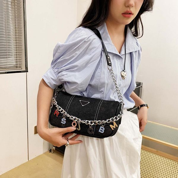 

luxury bag designer bags shoulder handbagsnew french fashion fashion casual denim fabric bag fashionable versatile underarm wrap chain lette