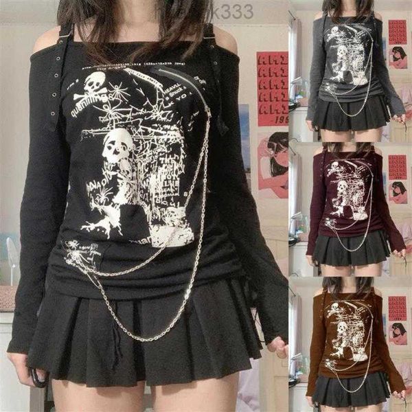 

su3009 pleated lace up irregular skull spider halloween s millennium y2k spicy girl t-shirt stussys, White;black