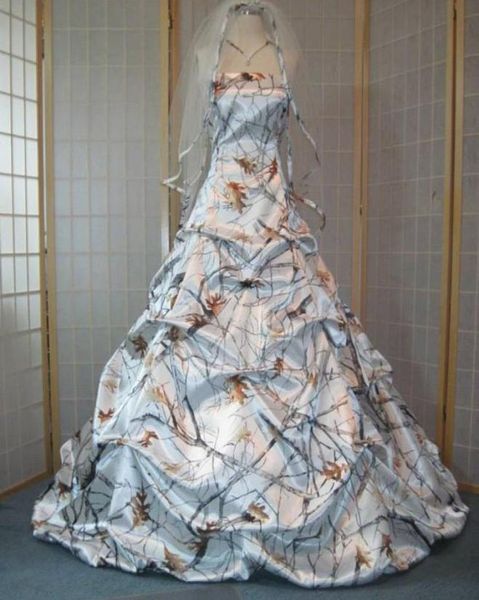 

white camo wedding dresses pickup strapless satin brides gowns 2018 with veils9432678