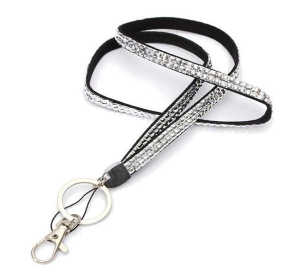 

bling bling lanyard crystal rhinestone necklace chains with claw clasp id badge holder for cell phone straps charms 945 b33603821, Silver