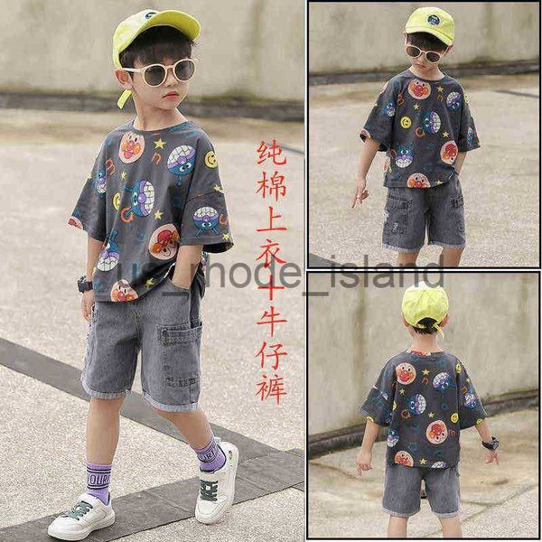 

t-shirts boys summer clothing set children t-shirt short sleeve +pants set 2 pieces set baby boy clothes for kids 2-10 years g220310 x0714 x, Blue