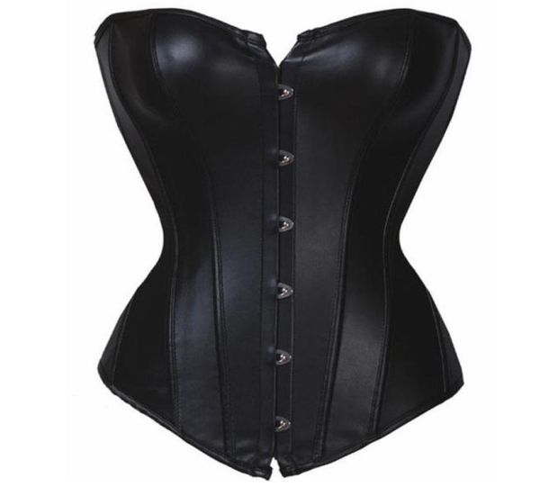 

wholeblack faux leather burlesque overbust corset punk goth fetish6018695, Black;white