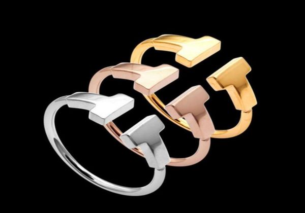 

316l stainless steel fashion double t ring jewelry for woman man lover rings 18k goldcolor and rose jewelry bijoux no have any lo2624827, Silver