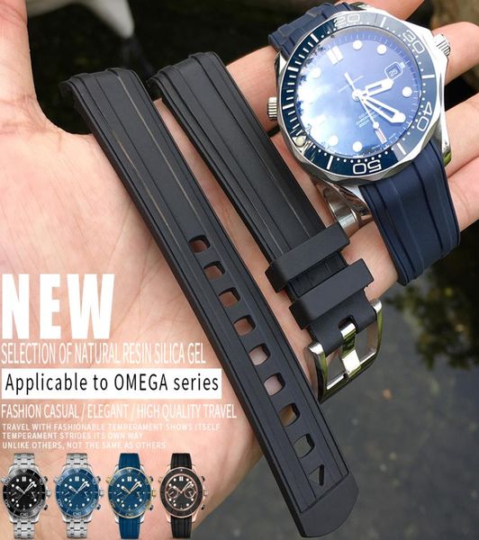 

20mm hight quality rubber silicone watch band waterproof blue black strap watchband bracelets steel pin buckle for omega new 300 f7194734, Black;brown
