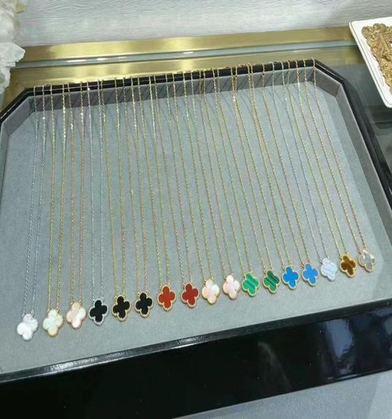 

luxury va brand clover designer pendant necklaces gold black blue white pink red green stone sweet flower 15mm 4 leaf choker neckl1097258, Silver