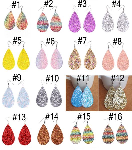 

fashion glitter teardrop pu leather sequins charm earrings water drop drop earrings jewelry for women lady6898285, Silver