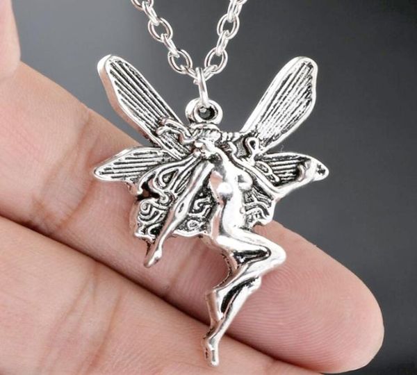 

angel fairy pendant necklace vintage fashion statement women cross chain choker jewelry punk goth gothic wicca accessories4541299, Silver
