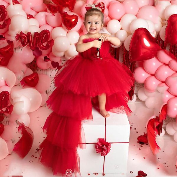 

girl's dresses red puffy tulle flower girls dress trailing first communion party dresses for girl children costume princess birthday cl, Red;yellow