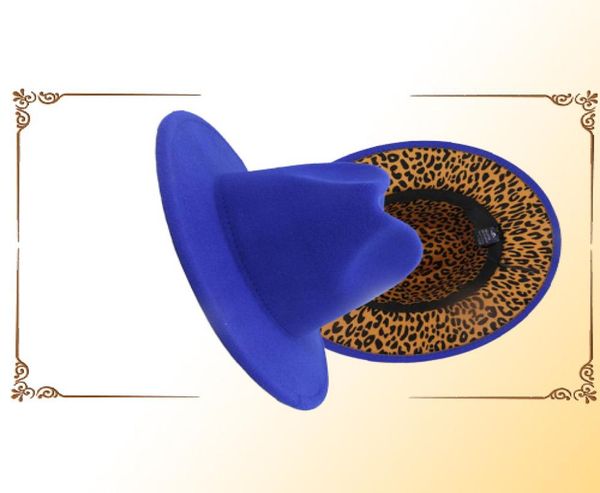 

whole blue with leopard bottom jazz gentle men women party music black hat wide brim wool two tone fedora hat for unisex1288034, Blue;gray