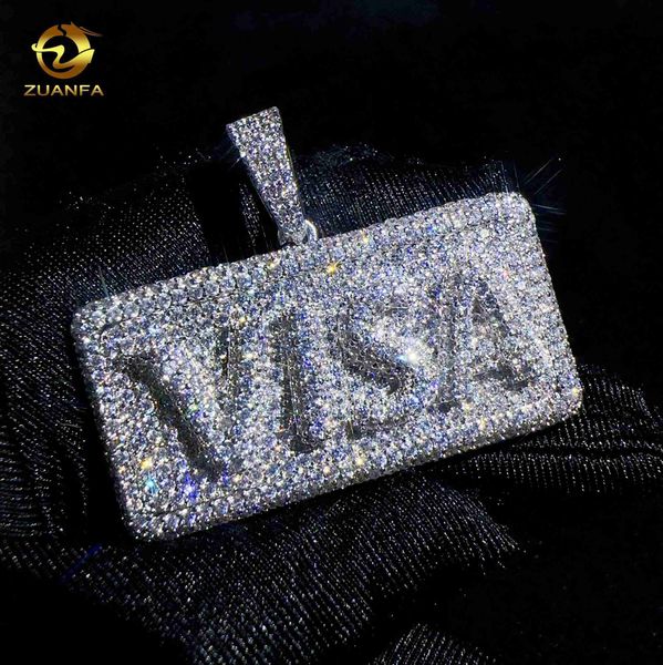 

designer jewelry moissanite hip hop jewelry custom silver 925 letter "v" on rectangular pendant vvs diamond chains for men women