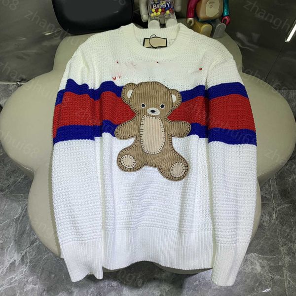 

23ss womens designer clothing women sweater contrasting color stripes bear letter logo embroidered long-sleeved sweater womens clothing, White;black