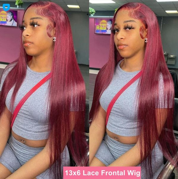 

99j human hair wigs 13x4 hd straight lace front wigs for black women burgundy deep wave lace frontal wigs, Black;brown