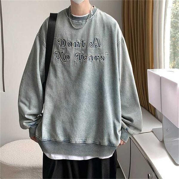 

men's hoodies american vintage sweatshirts round neck spring high street japanese embroidered letter coat clothing sweatshirt gdry, Black