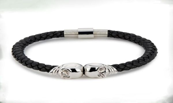 

bc jewelry selling fashion mens chains genuine leather braided northskull bracelets double skull bangle bc0023328150, Black