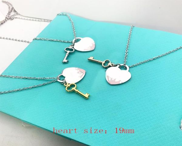 

key 19mm blue heart necklace women stainless steel couple big red pink green pendant jewelry gift for girlfriend accessories whole1081517, Silver