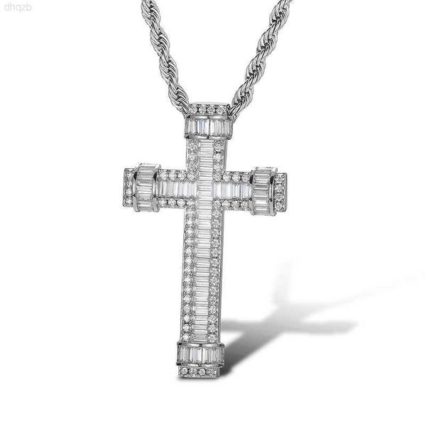 

2023 new design pure sterling silver 925 pass diamond tester natural moissanite baguette stone cross pendant necklace