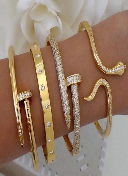 

2021 luxury 18k gold printed copper screw bangle bracelet gold plated diamond women nail bracelet3606276, Golden;silver